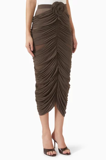 Draped Flower-detail Midi Skirt