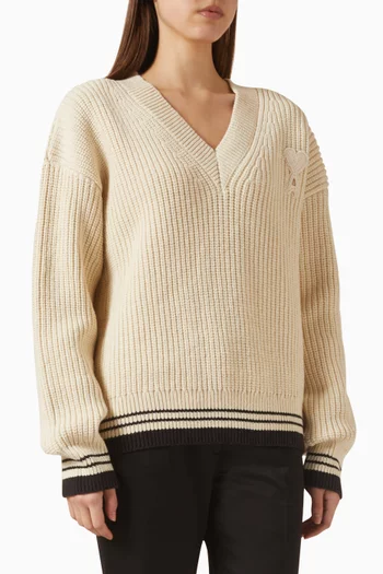 Ami De Coeur V-neck Sweater in Wool-cotton