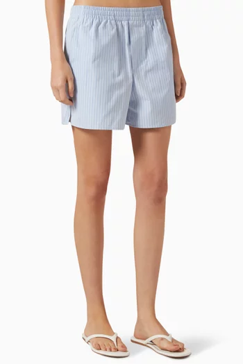 Striped Elastic Shorts in Cotton-poplin
