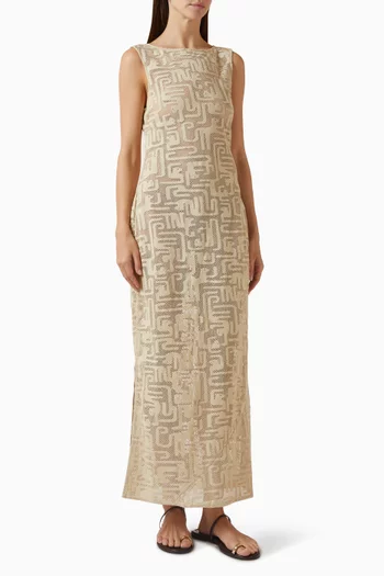 Carmen Geometric Maxi Dress in Cotton-knit