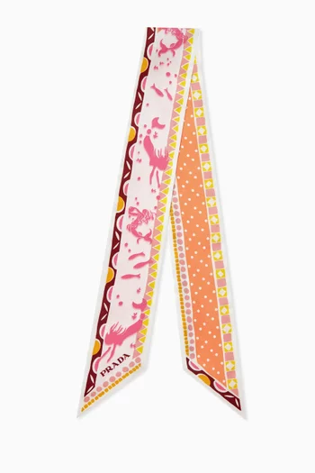 Printed Skinny Scarf in Silk Twill
