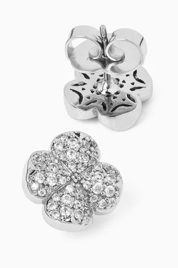 Flower pavé Stud Earrings in Silver-tone Brass