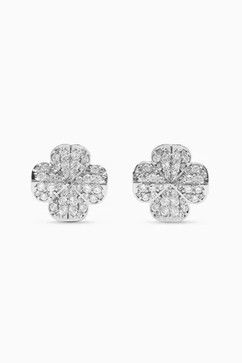 Flower pavé Stud Earrings in Silver-tone Brass
