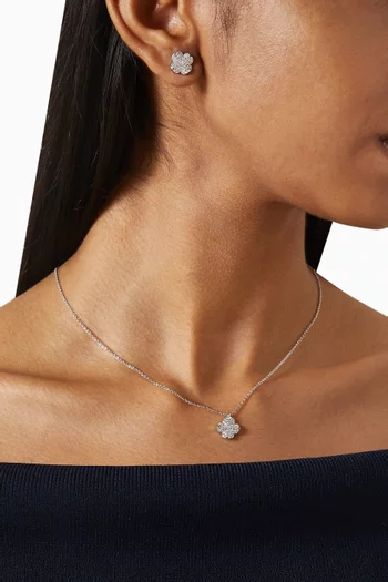 Spade Flower Pave Pendant Necklace in Silver-tone Brass