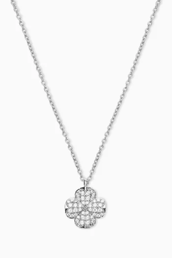 Spade Flower Pave Pendant Necklace in Silver-tone Brass