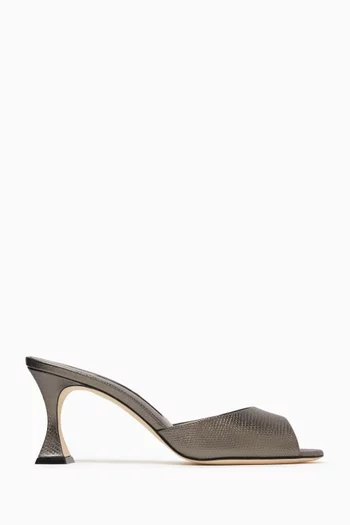 Jadaron 70 Mule Sandals in Laminated Lizard-print Leather