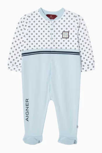 Logo Print Pyjama Onesie in Cotton