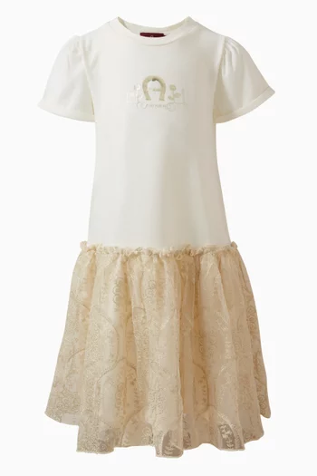 Logo-print Dress in Cotton & Lace