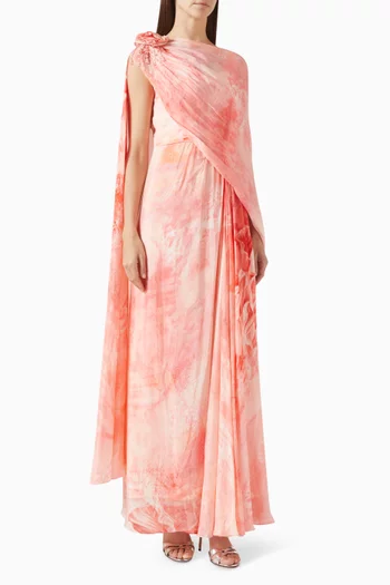 One-shoulder Drape Dress in Chiffon