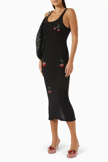 Cerise Embellished Tank Midi Dress in Knit