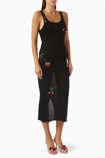 Cerise Embellished Tank Midi Dress in Knit