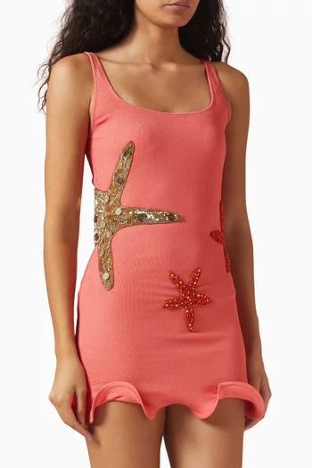 Coral Starfish Mini Dress in Jersey