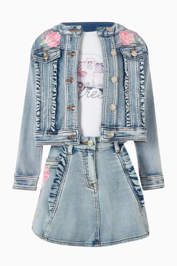 Floral Embroidered Skirt in Denim