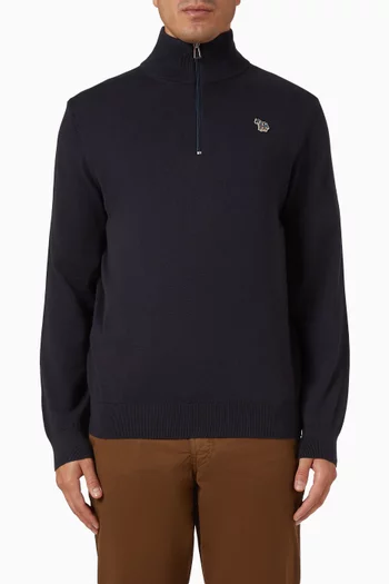Half Zip Zebra Logo Sweater in Cotton