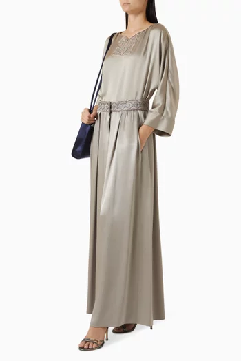 Bead-embellished Pleated Skirt in Silk