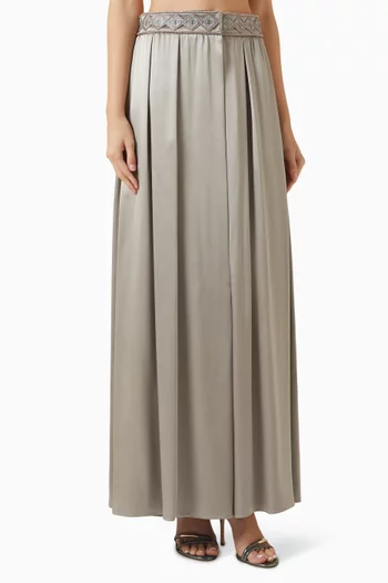 Bead-embellished Pleated Skirt in Silk
