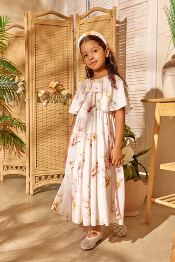 Floral-print Cape Maxi Dress