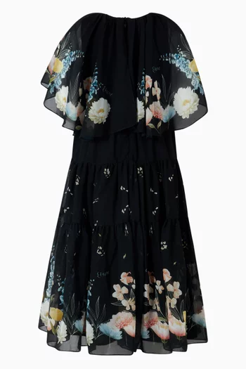 Flower-print Cape Maxi Dress
