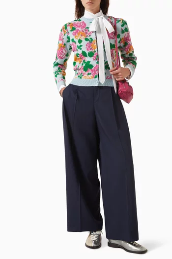 Floral-embroidered Cardigan in Cotton Blend