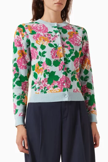 Floral-embroidered Cardigan in Cotton Blend