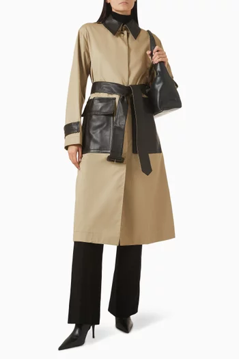 Zaman Leather-trim Trench Coat in Cotton