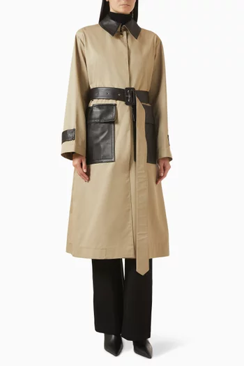 Zaman Leather-trim Trench Coat in Cotton