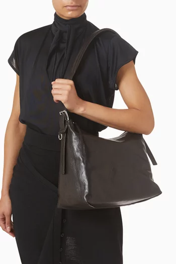 Small Belted Hobo Bag in Smooth Leather