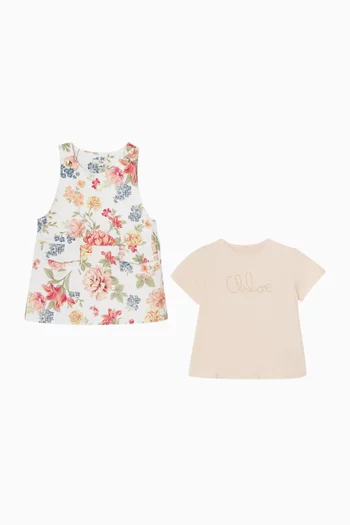 Floral-print Dress Set in Cotton