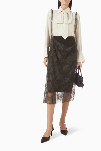 Suspender Straps Midi Skirt in Chantilly Lace