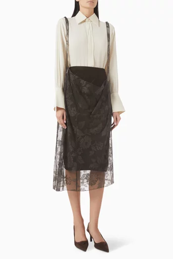 Suspender Straps Midi Skirt in Chantilly Lace