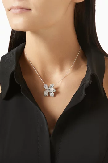 Orchid Bloom Pendant Necklace in Rhodium-plated Metal