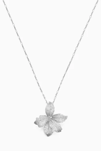 Orchid Bloom Pendant Necklace in Rhodium-plated Metal