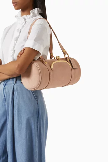 Kisslock Barrel Bag in Suede
