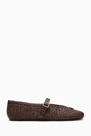 Sculpted Mary Jane Flats in Raffia