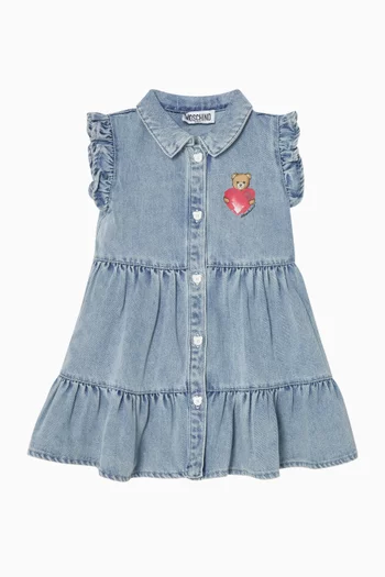 Teddy & Heart Ruffled Dress in Denim