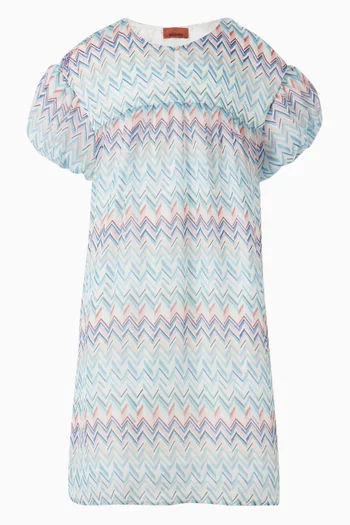 Zigzag Puff-sleeve Dress