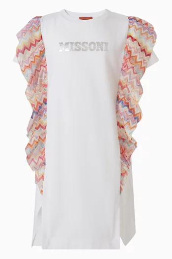 Logo Ruffle-sleeve Dress in Cotton