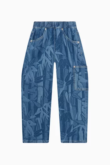 Bamboo-print Jeans in Cotton-denim