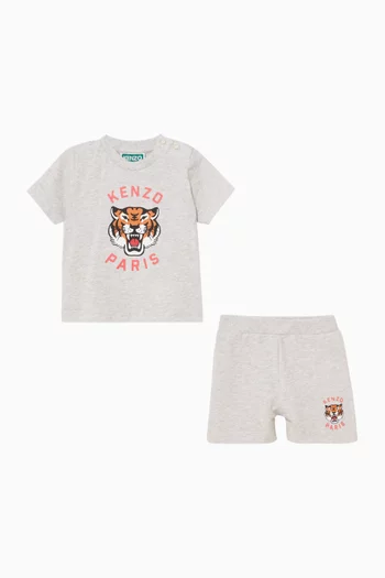 Tiger Logo T-shirt & Shorts Set in Cotton Jersey