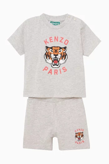 Tiger Logo T-shirt & Shorts Set in Cotton Jersey