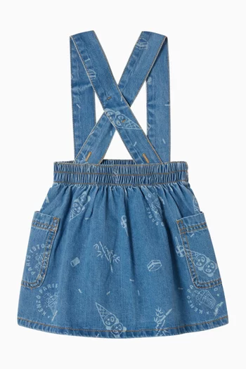 Logo-print Suspender Skirt in Denim