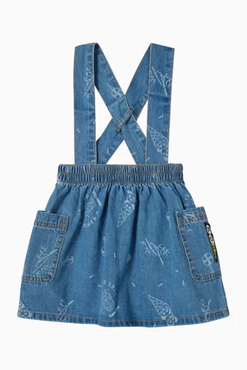 Logo-print Suspender Skirt in Denim