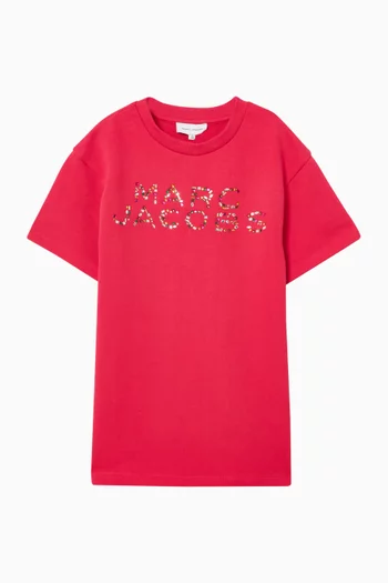 Rhinestone Logo Dress in Cotton