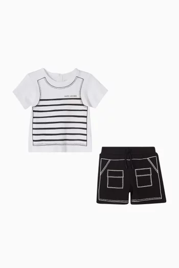 Striped T-shirt & Shorts Set in Cotton Jersey