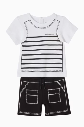 Striped T-shirt & Shorts Set in Cotton Jersey
