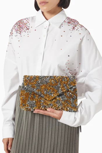 Small Embroidered Envelope Clutch