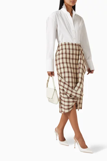 Draped Check Skirt in Linen