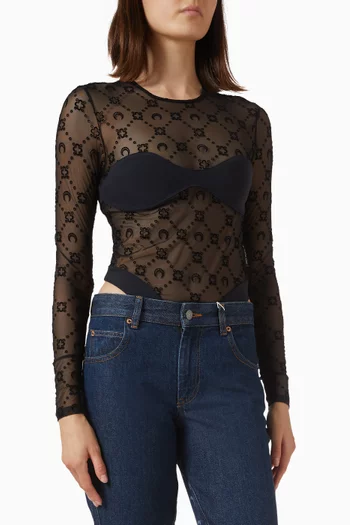 Monogram Flock Bodysuit in Mesh
