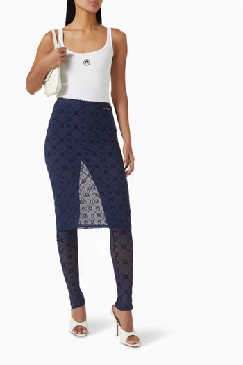 Moon-motif Skirt Pants in Mesh