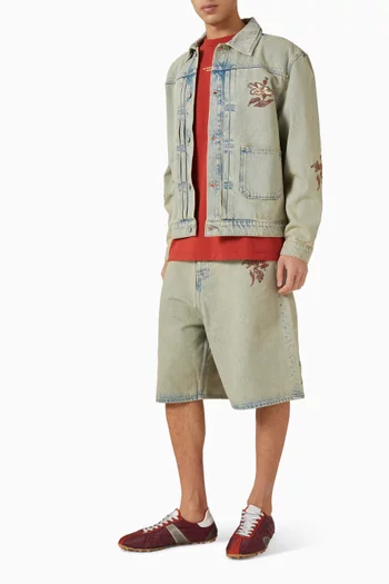 Dusty Brode Fleurs Embroidered Shorts in Denim